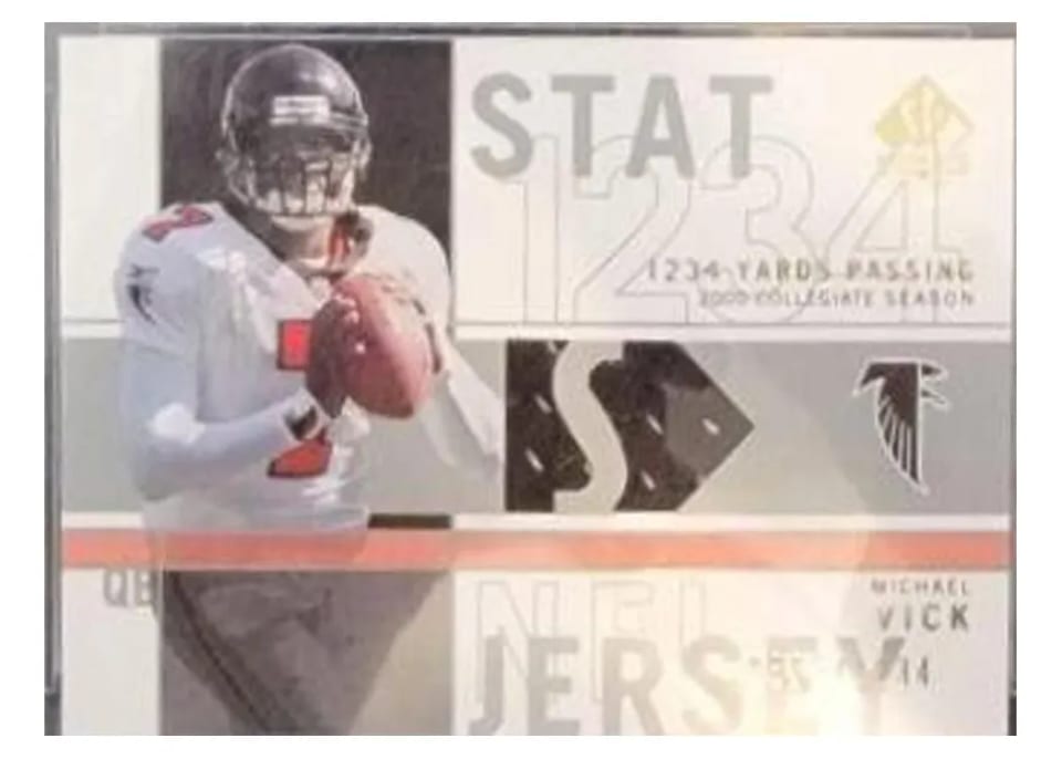 2001 SP Authentic Stat Jerseys Michael Vick 1234 Yards Passing #SP-MV card