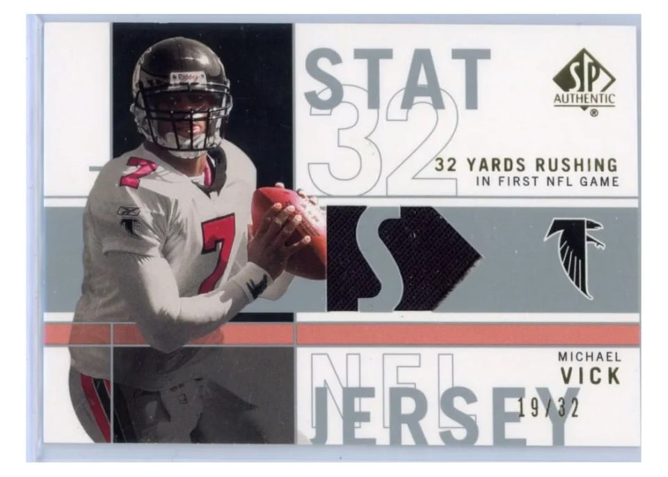 2001 SP Authentic Stat Jerseys Michael Vick Yds. Rushing #SP-MV card