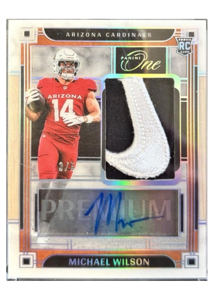 2023 Panini One Premium Rookie Patch Autographs Michael Wilson #122 card