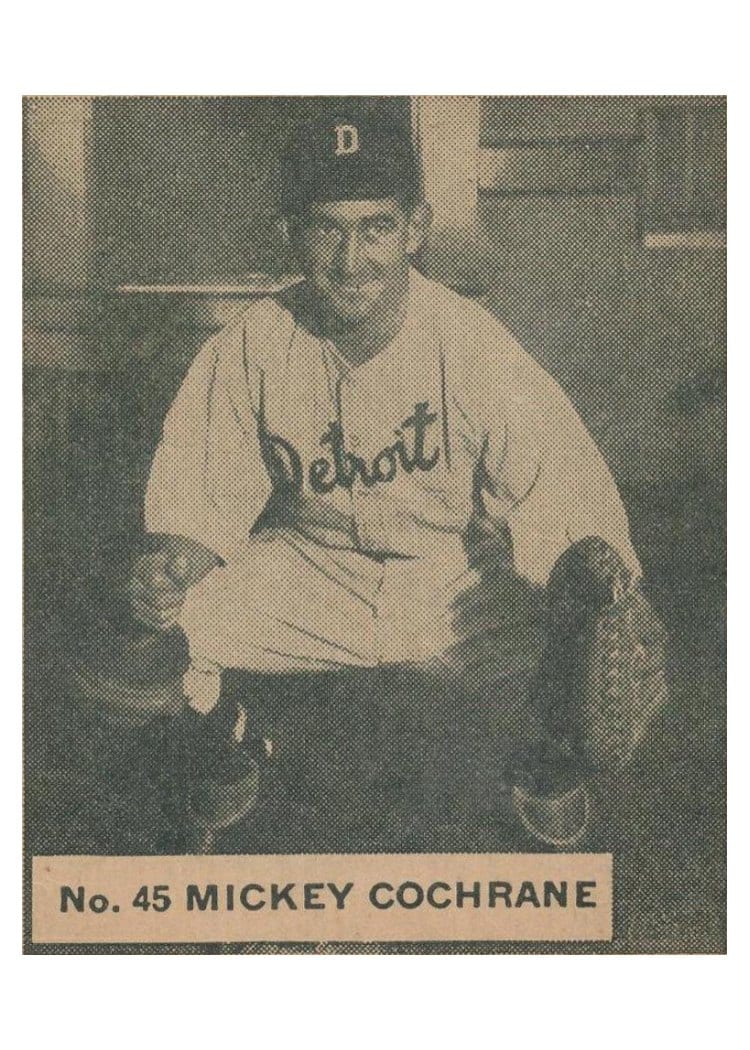 1936 World Wide Gum Mickey Cochrane #45 card