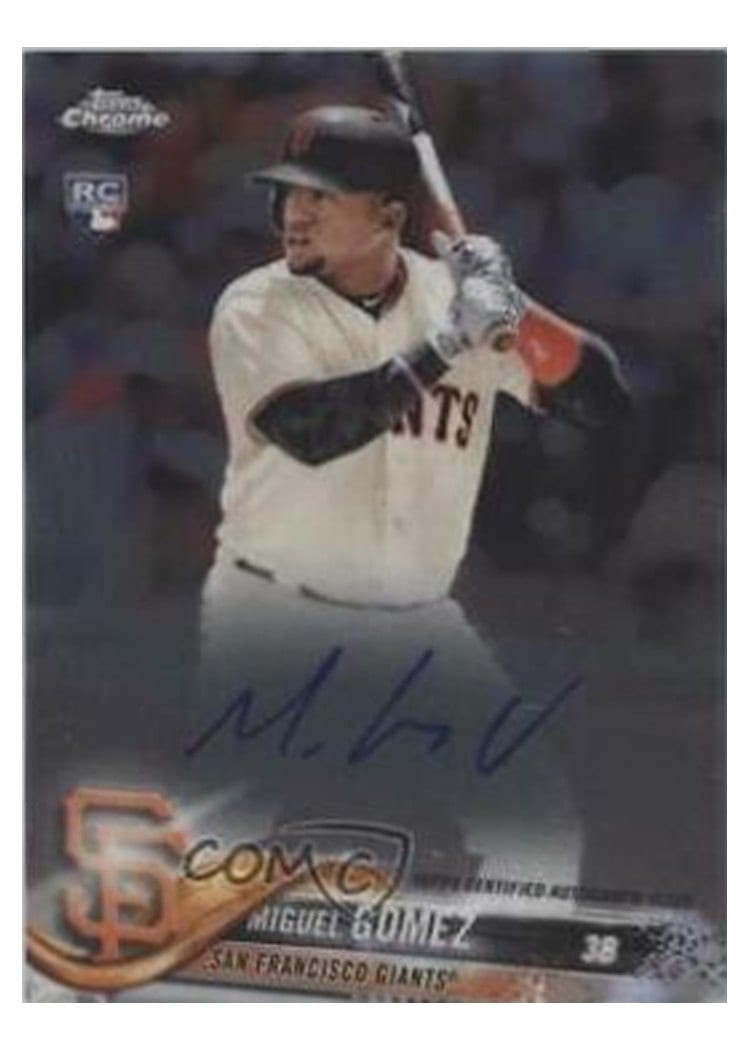 2018 Topps Chrome Rookie Autographs Miguel Gomez Blue Refractor #RA-MG card