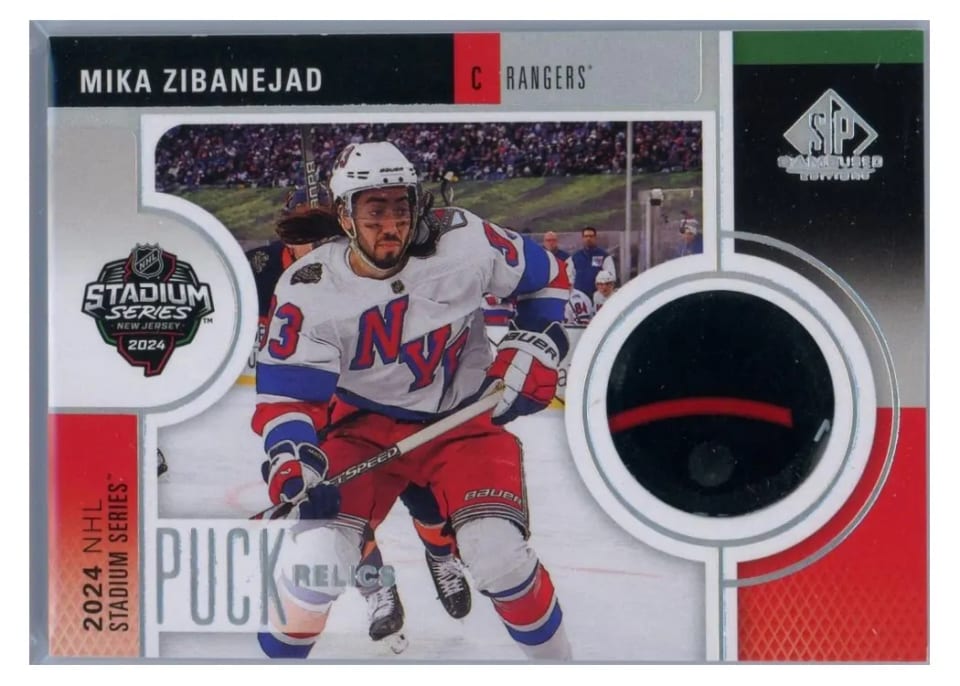 2024-25 SP Game Used 2024 Stadium Series Islanders-Rangers Puck Relics Mika Zibanejad #SSP-MZ card