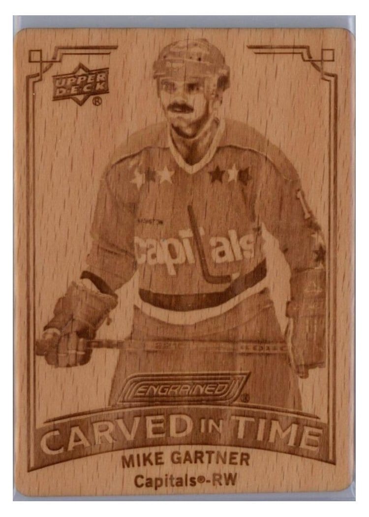 2023-24 Upper Deck Engrained Carved in Time Manufactured Wood Mike Gartner #CT-23 card