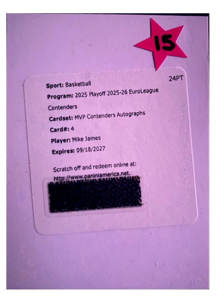 2025 Panini Contenders EuroLeague MVP Autograph Mike James #4 card