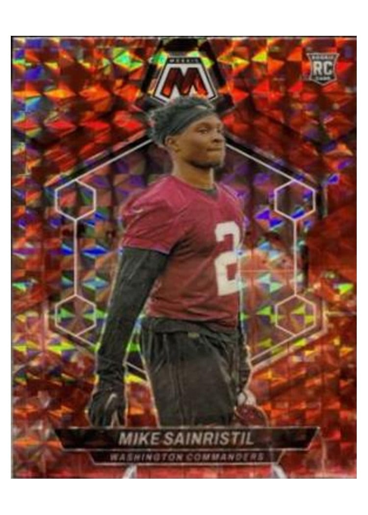 2024 Panini Mosaic Base Set Mike Sainristil Camo Red #349 card