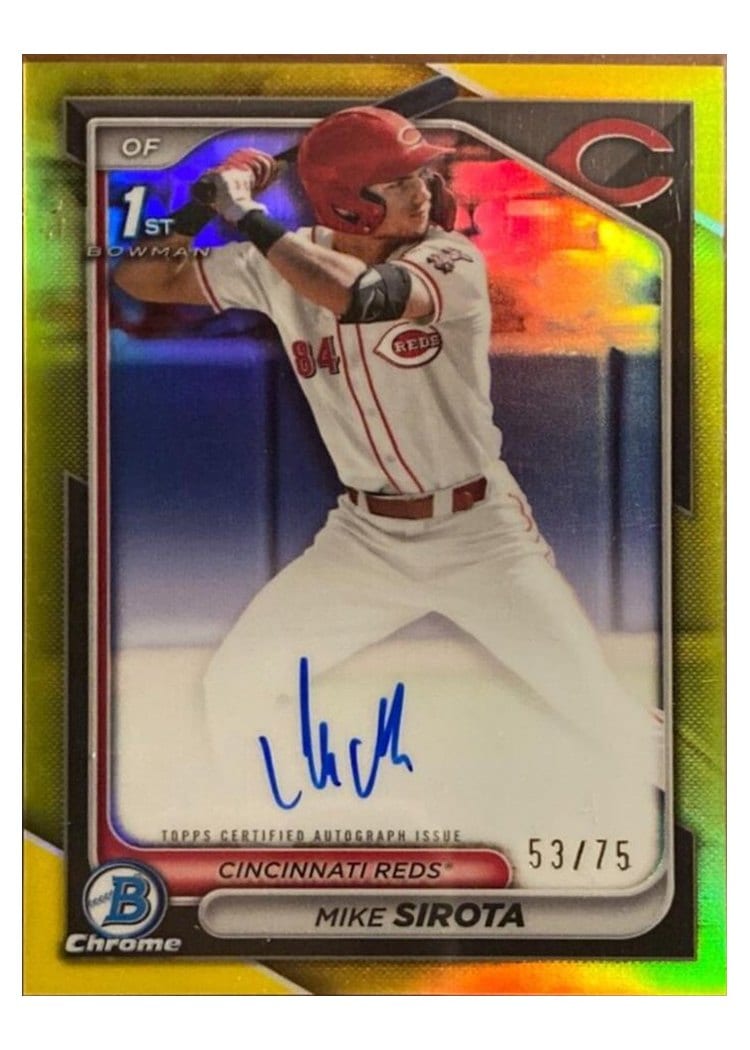 2024 Bowman Draft Chrome Prospect Autographs Mike Sirota Yellow Refractor #CPA-MS card