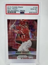 2015 Panini Prizm Mike Trout Red Baseball Prizm #120 card