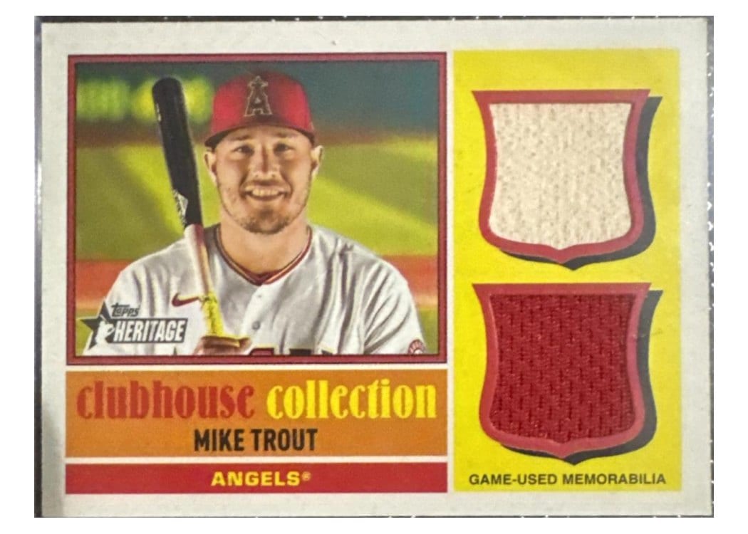 2025 Topps Heritage Clubhouse Collection Single Player Dual Relics Mike Trout #CCSDR-MT card