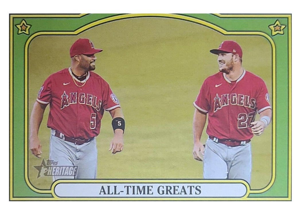 2021 Topps Heritage Combo Cards Mike Trout / Albert Pujols #CC-8 card