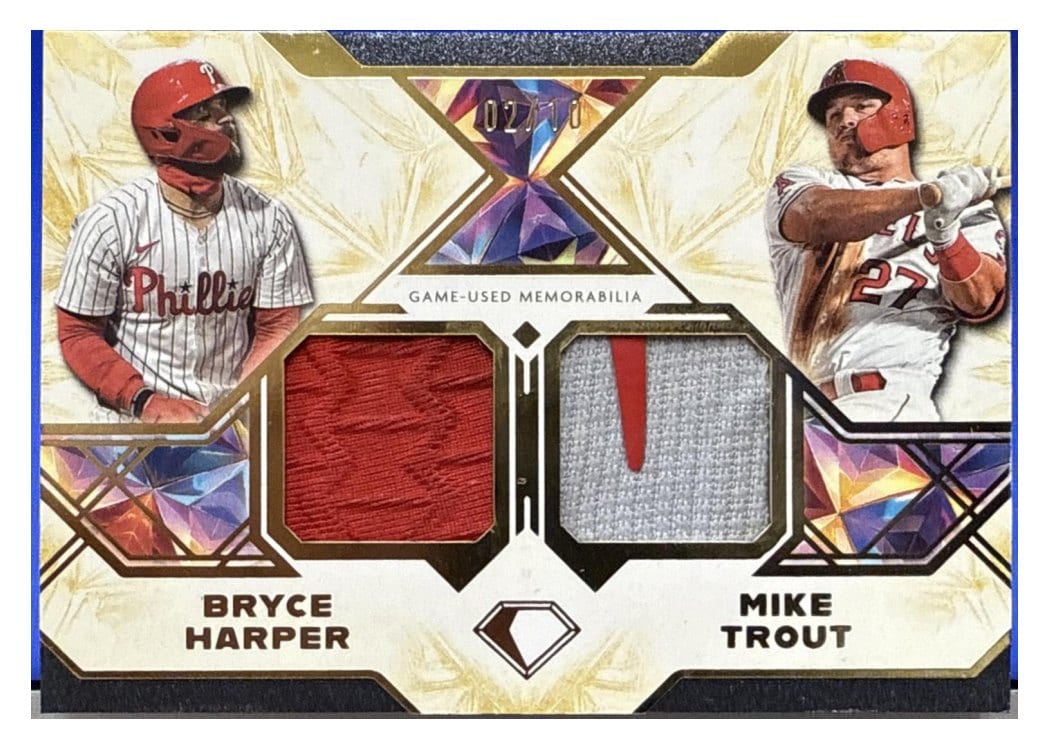 2025 Topps Diamond Icons Dual Preeminent Pieces Relics Mike Trout/Bryce Harper #DPPR-HT card