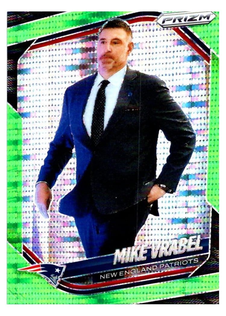 2025 Panini Prizm Base Set Mike Vrabel Neon Green Pulsar #110 card
