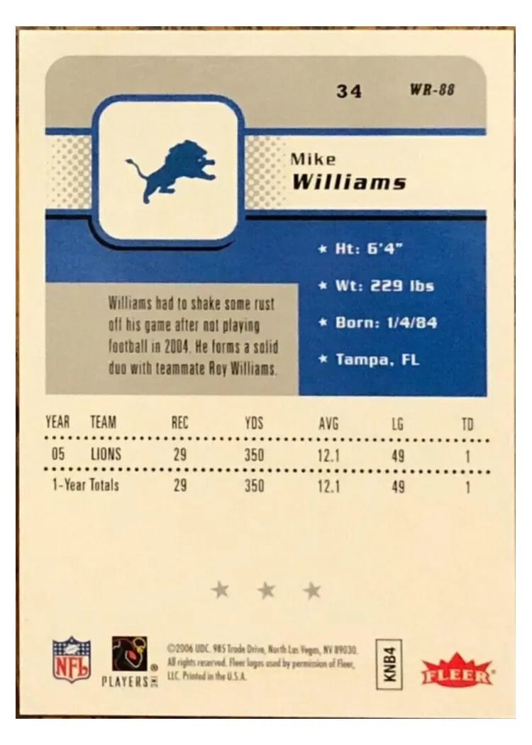 2006 Fleer Mike Williams #34 card