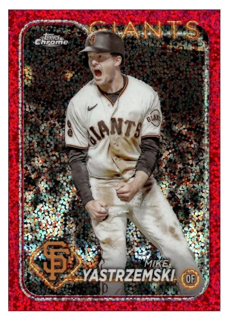 2024 Topps Chrome Base Set Mike Yastrzemski Magenta Speckle Refractor #87 card