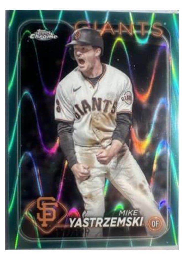 2024 Topps Chrome Base Set Mike Yastrzemski Aqua Lava Refractor #87 card