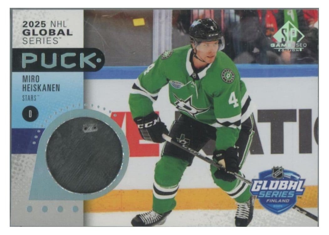2025-26 SP Game Used 2024 Global Series Stars vs. Panthers Puck Relics Miro Heiskanen #GSP-MH card