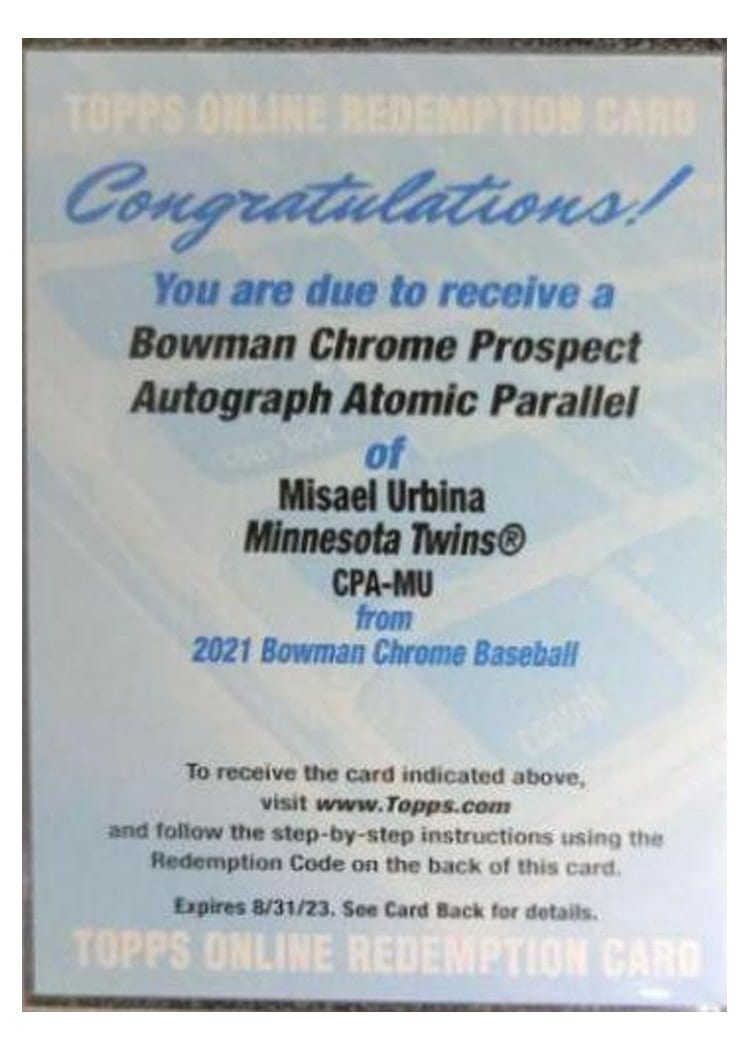 2021 Bowman Chrome Prospect Autographs Misael Urbina #CPA-MU card