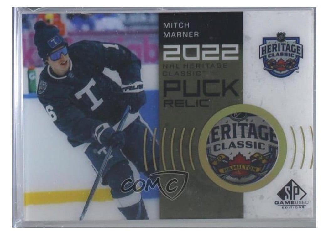 2022-23 SP Game Used 2022 NHL Heritage Classic Puck Relics Mitch Marner #HCP-MM card