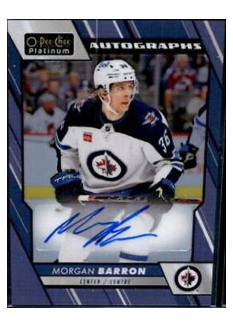 2023-24 O-Pee-Chee Platinum Blue Rainbow Autos Morgan Barron #BA-MB card