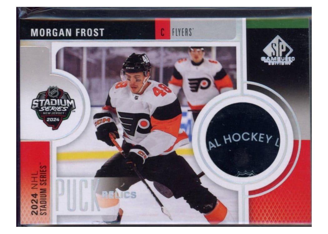 2024-25 SP Game Used 2024 Stadium Series Devils-Flyers Puck Relics Morgan Frost #SSP-MF card