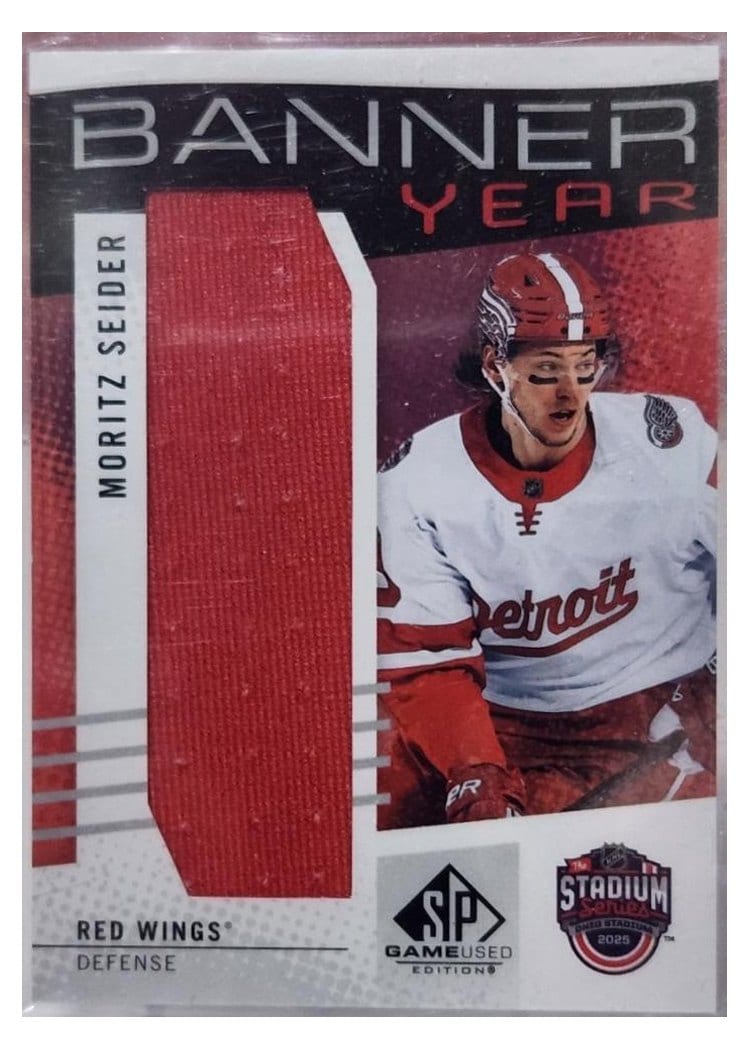 2025-26 SP Game Used 2025 Stadium Series Blue Jackets vs. Red Wings Banner Year Relics Moritz Seider #BYSS-MS card