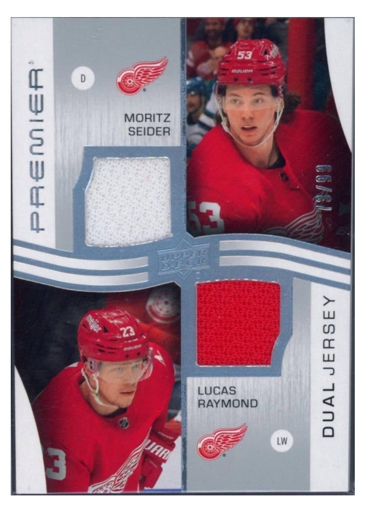 2023-24 Upper Deck Premier Premier Dual Jerseys Moritz Seider/Lucas Raymond #PD-MSLR card