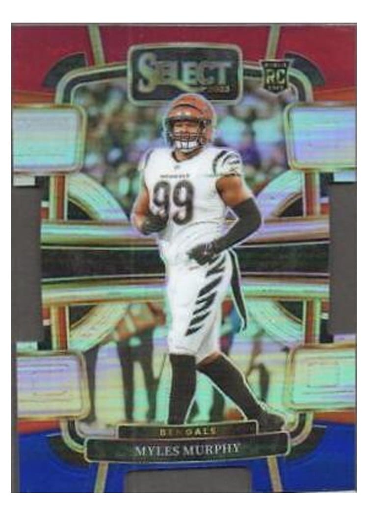 2023 Panini Select Base Set Myles Murphy Red Blue Prizm Die-Cut #22 card