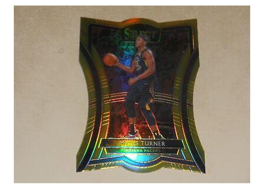 2019-20 Panini Select Base Set Myles Turner Die Cut Gold Prizm #185 card