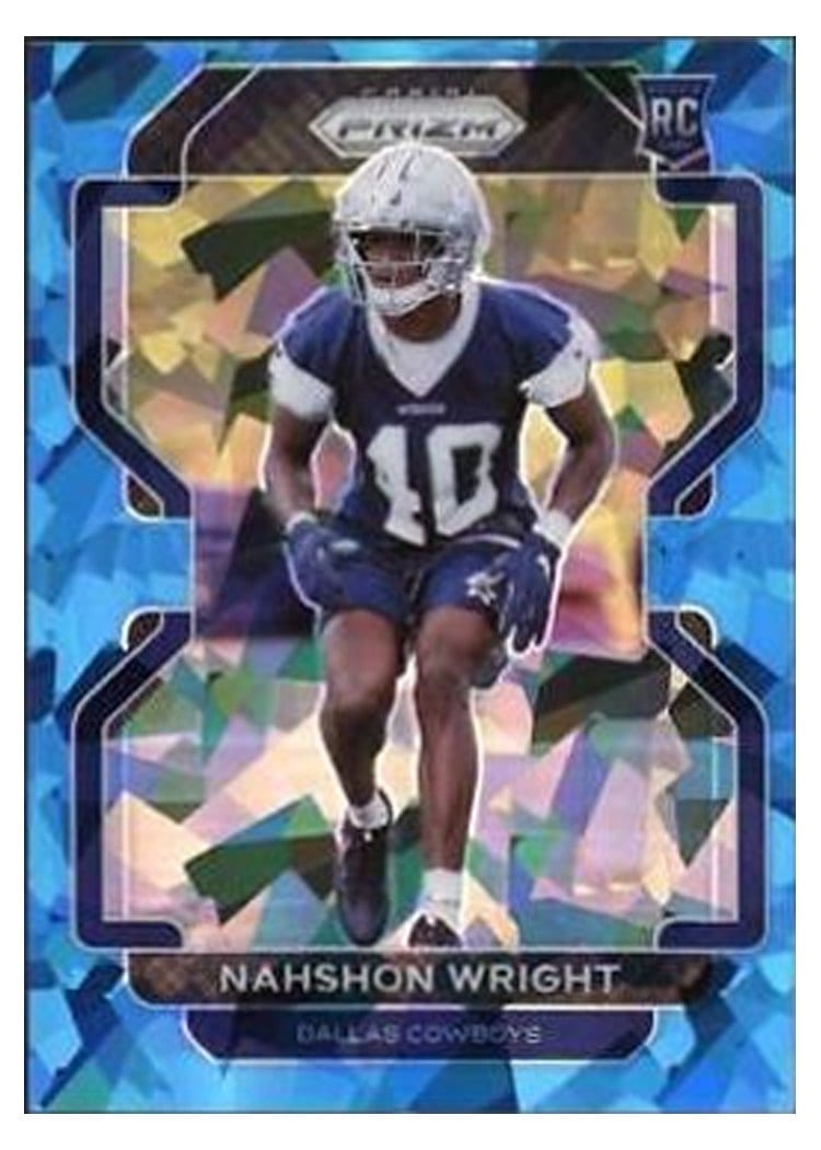 2021 Panini Prizm Base Set Nahshon Wright Blue Ice Prizm #438 card