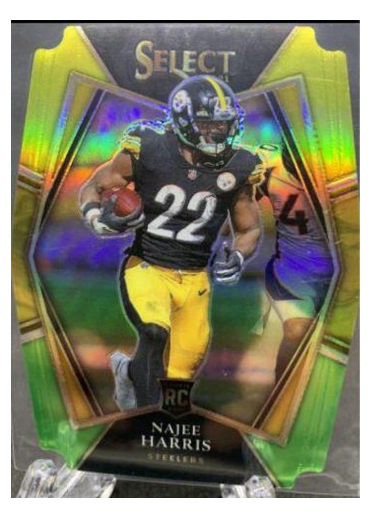 2021 Panini Select Najee Harris Green and Yellow Die Cut #153 card