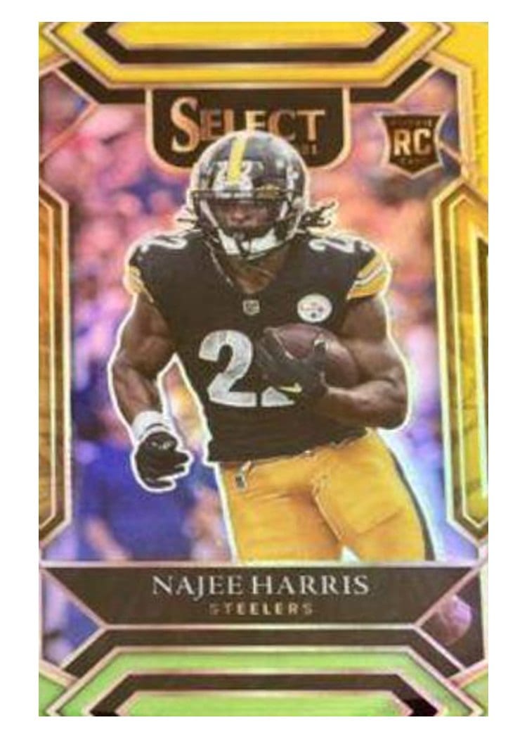 2021 Panini Select Base Set Najee Harris Green and Yellow Die Cut #253 card