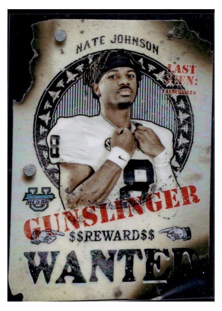 2024 Bowman University Best Gunslingers & Bandits Die-Cuts Set Nate Johnson #GB-20 card