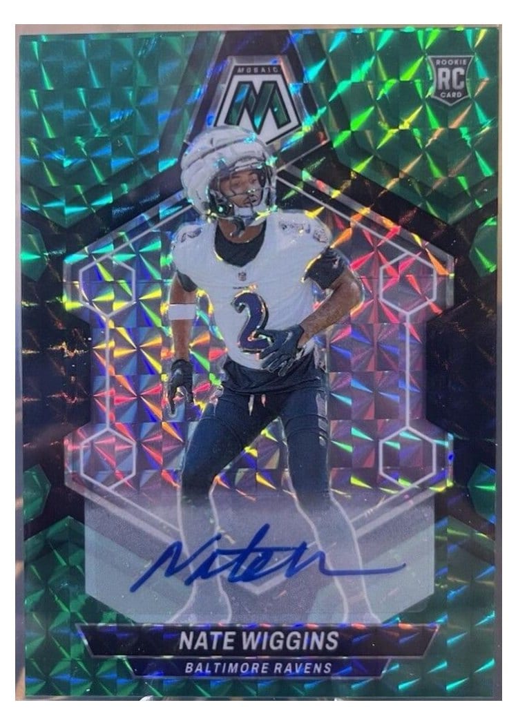 2024 Panini Mosaic Base Set Nate Wiggins Autograph Choice Fusion Green and Black #330 card