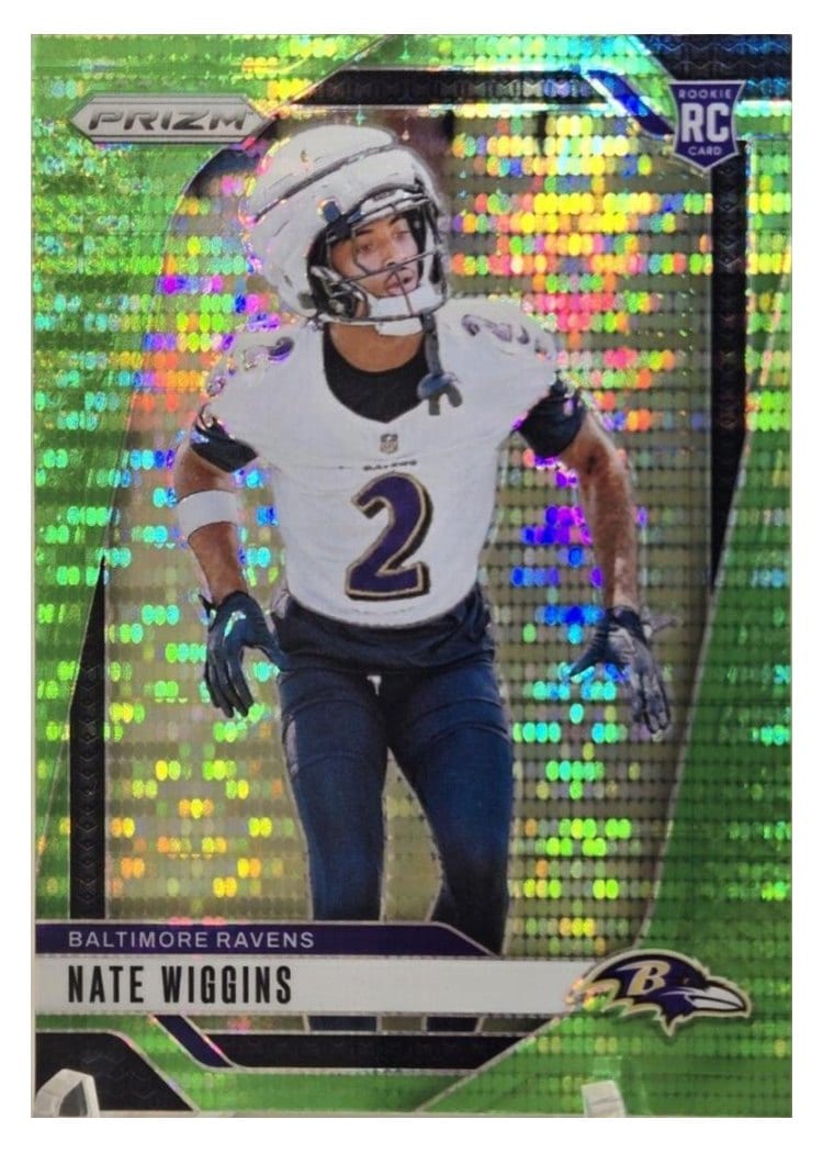 2024 Panini Prizm Base Set Nate Wiggins Neon Green Pulsar #380 card