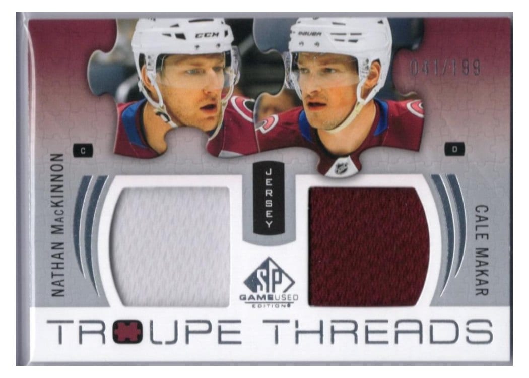 2025-26 SP Game Used Troupe Threads Nathan MacKinnon/Cale Makar #TT-MR