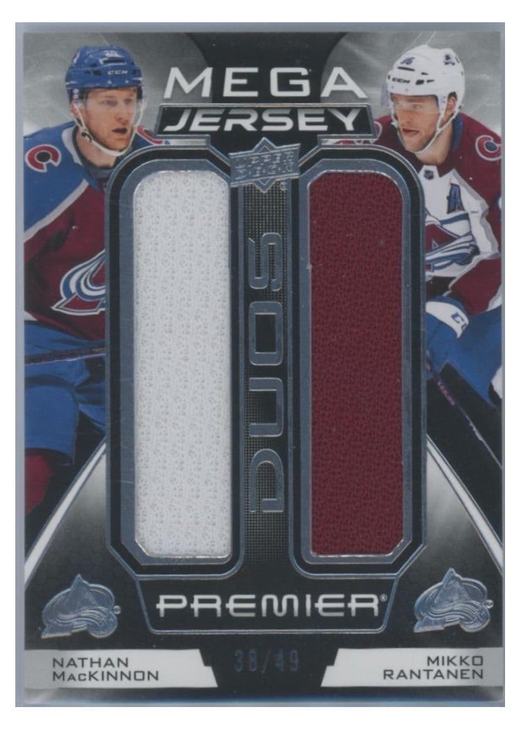 2022-23 Upper Deck Premier Premier Mega Jersey Duos Nathan MacKinnon/Mikko Rantanen #PM2-MR card