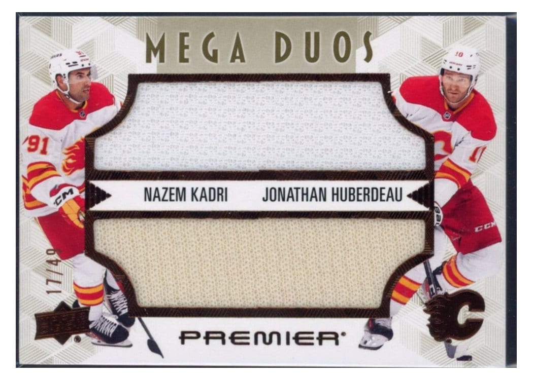 2024-25 Upper Deck Premier Premier Mega Jersey Duos Nazem Kadri/Jonathan Huberdeau #PM2-KH card
