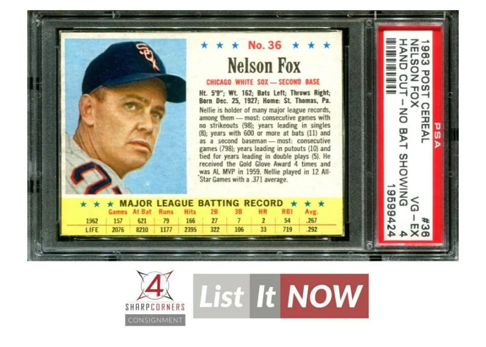 1963 Post Cereal Nelson Fox #36 card