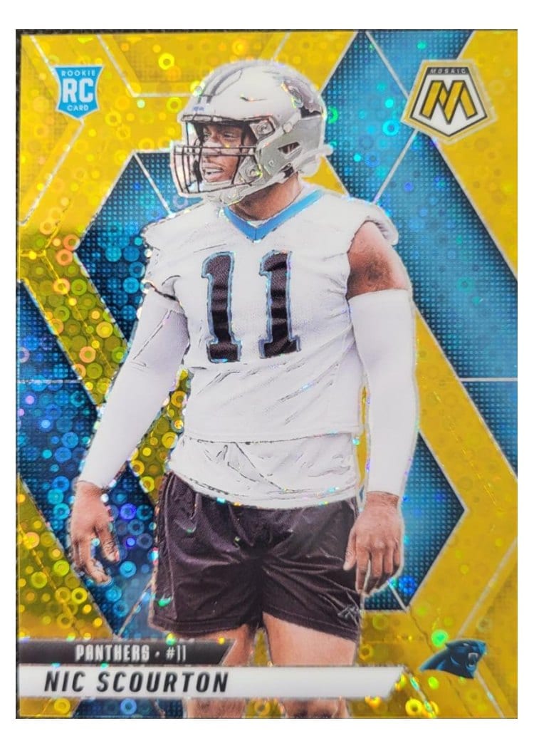 2025 Panini Mosaic Base Set Nic Scourton No Huddle Gold #391 card