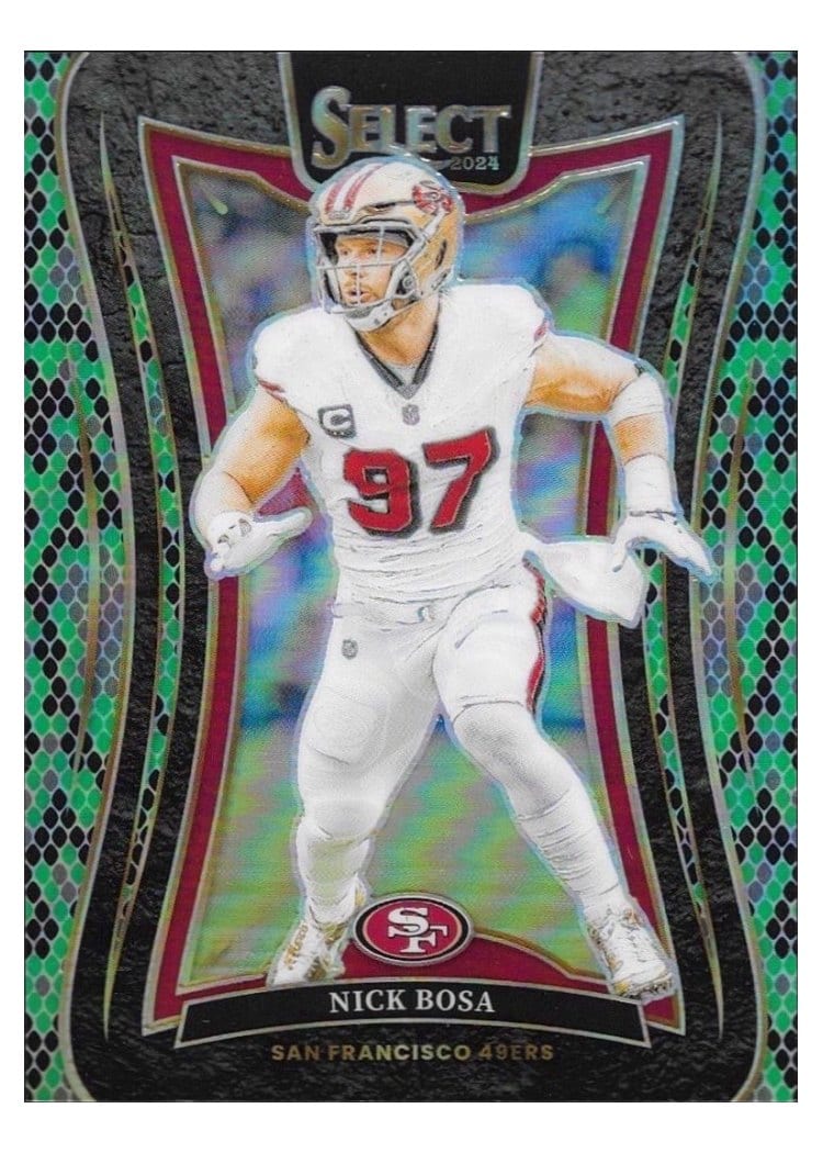 2024 Panini Select Base Set Nick Bosa Green Black Snakeskin Prizm #367 card
