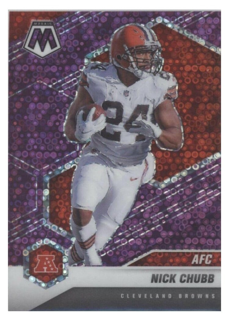 2021 Panini Mosaic Base Set Nick Chubb No Huddle Purple Mosaic #231 card