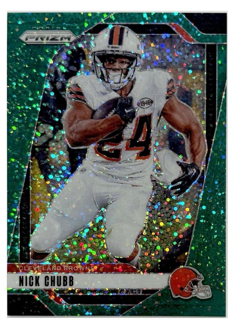 2024 Panini Prizm Base Set Nick Chubb Green Sparkle #65 card