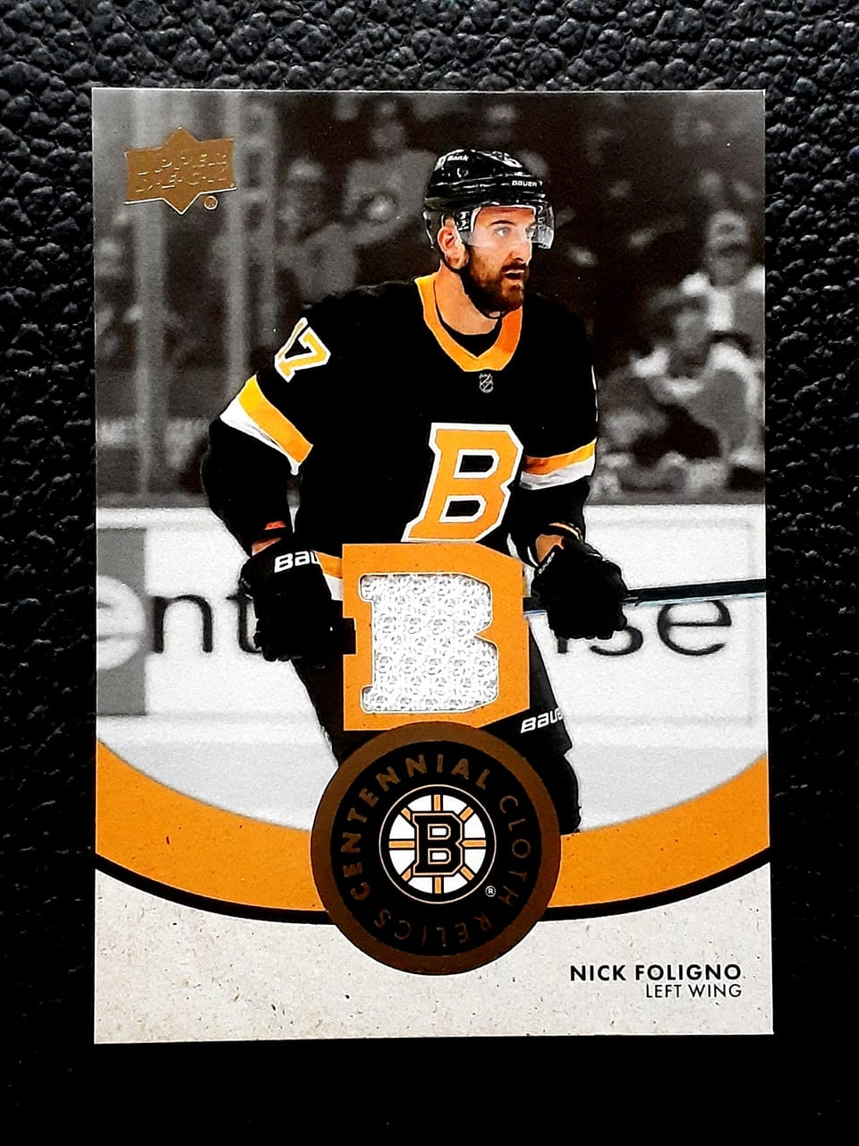 2023-24 Upper Deck Boston Bruins Centennial Centennial Cloth Relics Nick Foligno #CCR-NF card