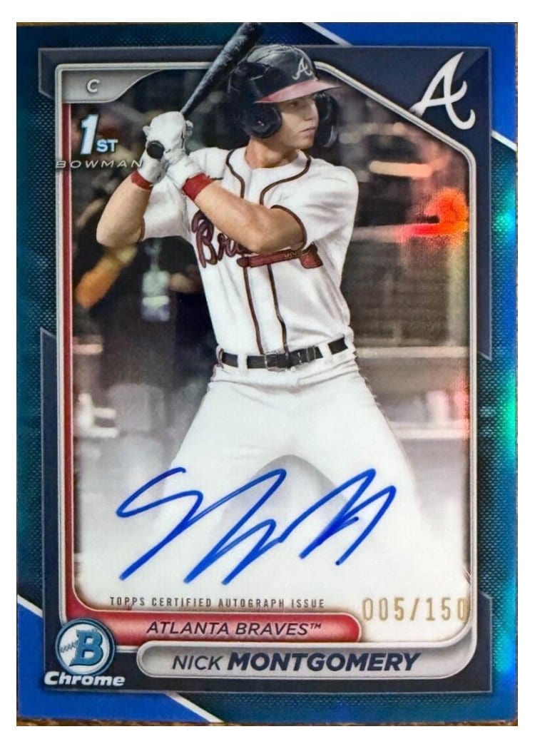 2024 Bowman Draft Chrome Prospect Autographs Nick Montgomery Blue Refractor #CPA-NMO card