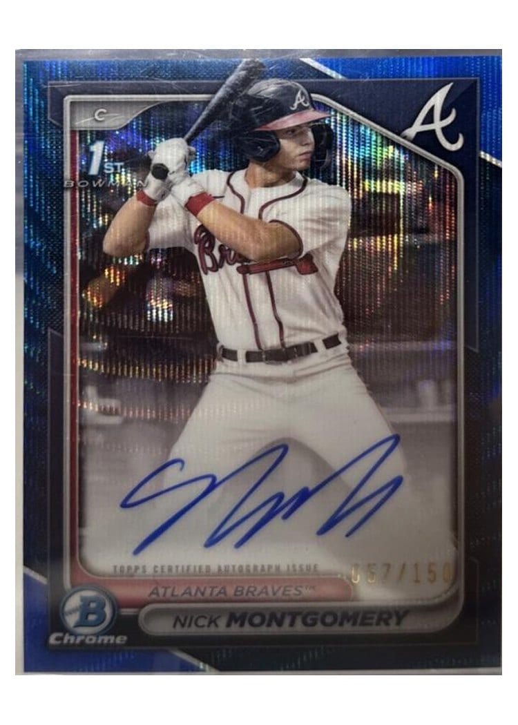 2024 Bowman Draft Chrome Prospect Autographs Nick Montgomery Blue Wave Refractor #CPA-NMO card