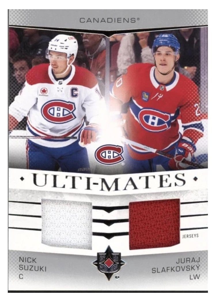 2024-25 Upper Deck Ultimate Collection Ulti-Mates Jersey Nick Suzuki/Juraj Slafkovsky #UTM-SS card