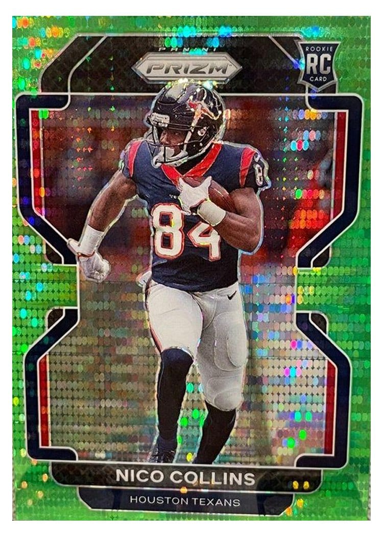 2021 Panini Prizm Base Set Nico Collins Neon Green Pulsar Prizm #360 card