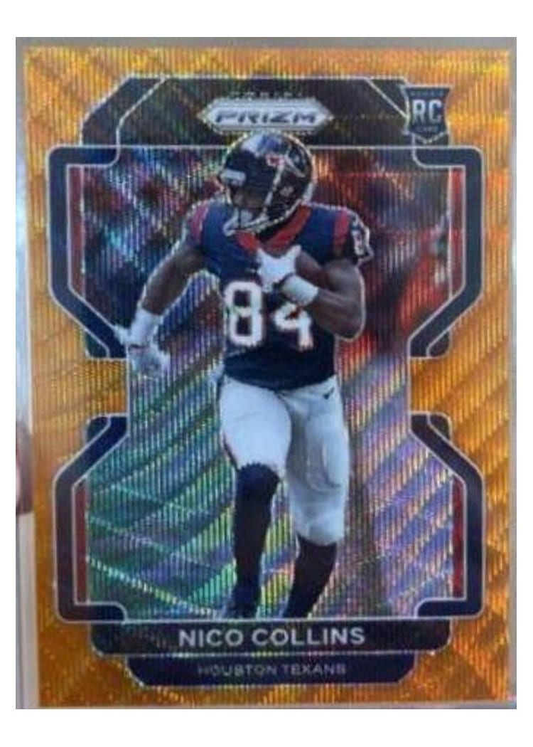 2021 Panini Prizm Base Set Nico Collins Orange Wave Prizm #360 card