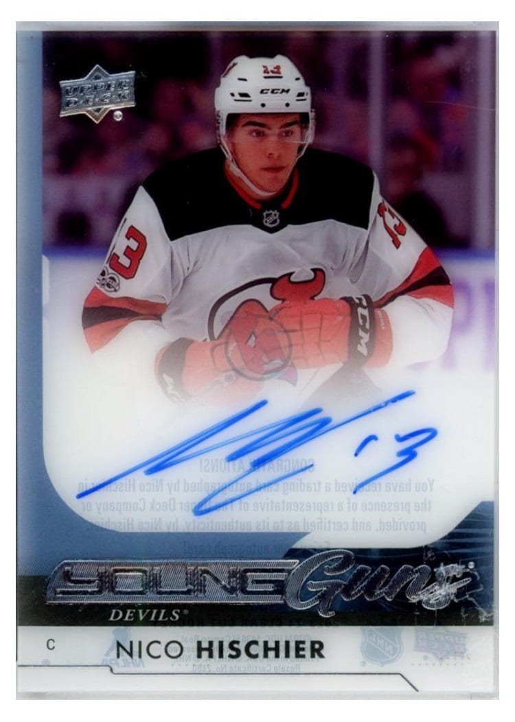 2023-24 Upper Deck Clear Cut 2020 Update - Rookie Tribute Autos - 2017-18 Ultimate Collection Rookies Nico Hischier #RT-NH card