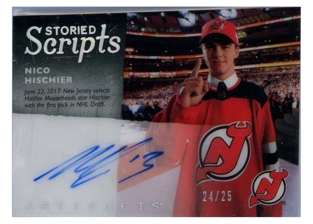 2024-25 Upper Deck Artifacts Storied Scripts Nico Hischier #SS-NH card