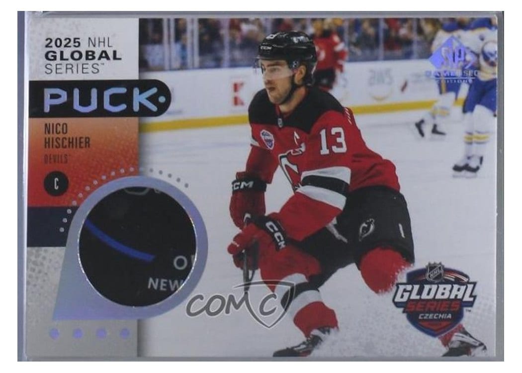 2025-26 SP Game Used 2024 Global Series Devils vs. Sabres Puck Relics Nico Hischier #GSP-NH card